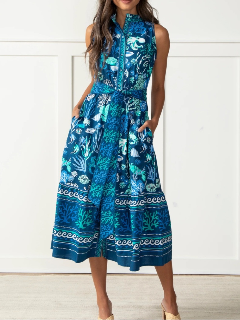 Printfresh Women’s Oceania Coast To Coast Midi Dress Navy Small S Sea Creatures